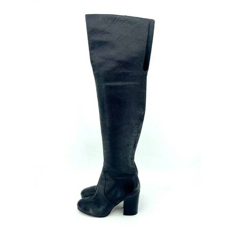 VIA SPIGA Beline Boots Black Leather Tall Over The Knee Block Heel 6.5 NEW $595